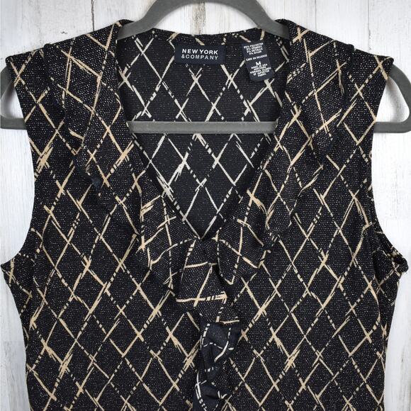 Y2K vintage black/beige ruffle sleeveless tank top blouse shirt size medium USA - Picture 2 of 6